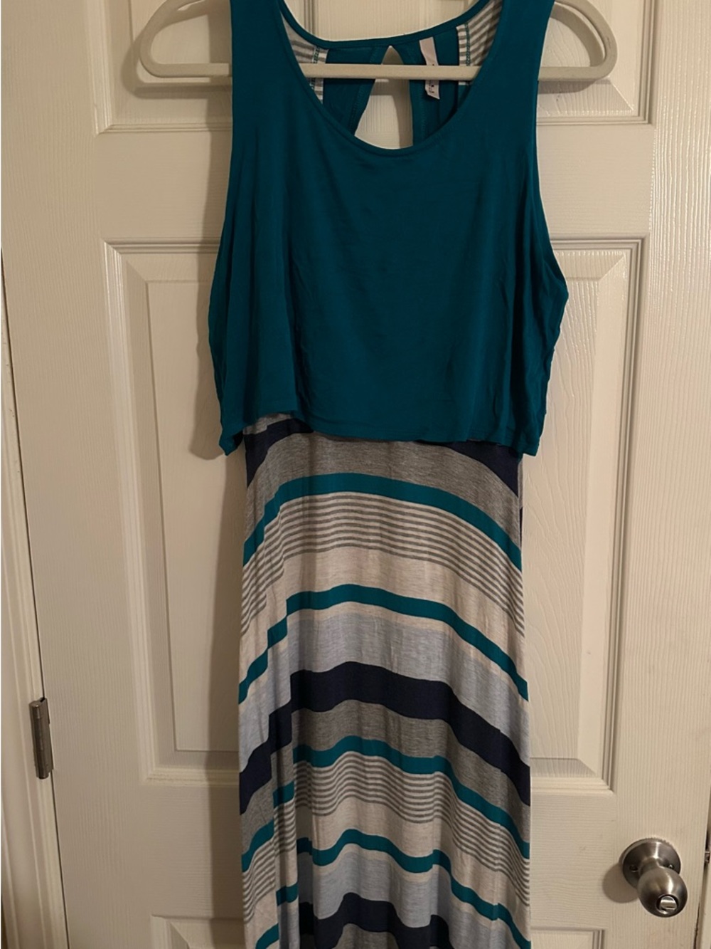 Gilli Teal and Navy Striped Sleeveless Maxi Dress Size Large